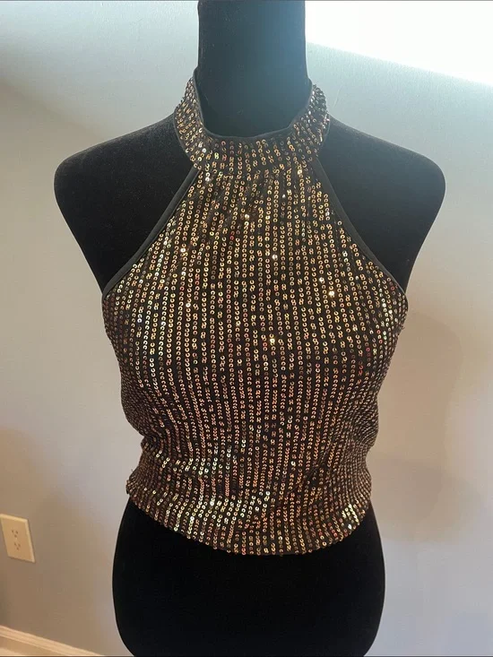 Gold and black halter style glam top