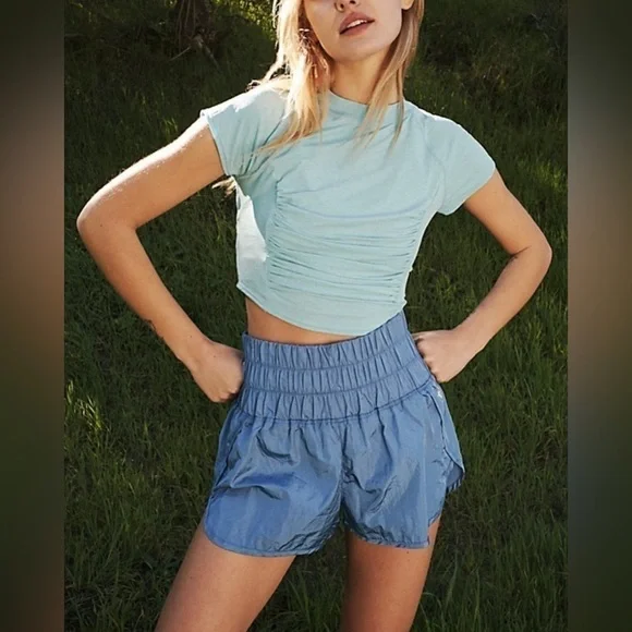NWOT Free People Movement, Boardwalk Babe Tee, Medium in Adrift Blue