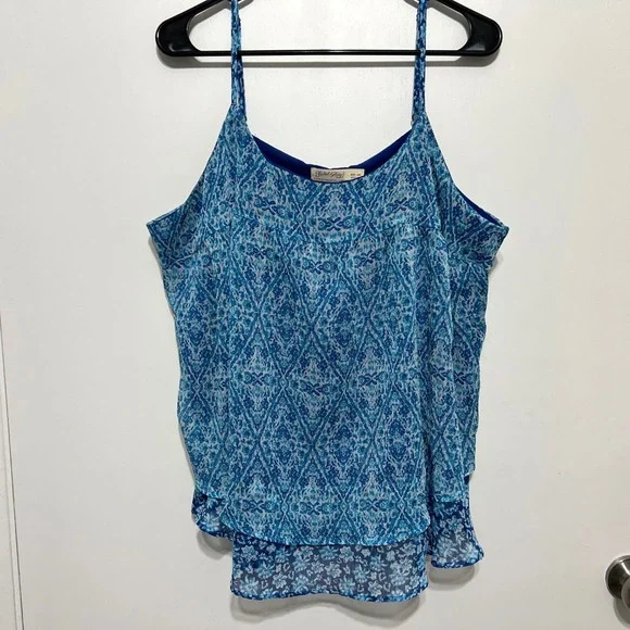 Faded Glory‎ Womens Geometric Patchwork Tank Top Size XXL Blue Layered Boho
