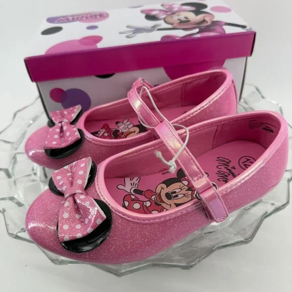 Disney Minnie Mouse Pink Glitter Ballet Flats Toddler Girls Size 12 New in Box