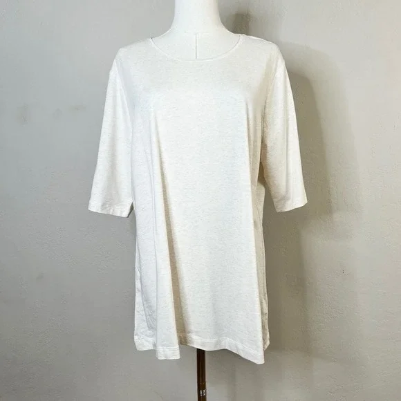 Lands End‎ T-Shirt Tencel Modal Blend Womens Size 1X Cream Oatmeal Heather NEW