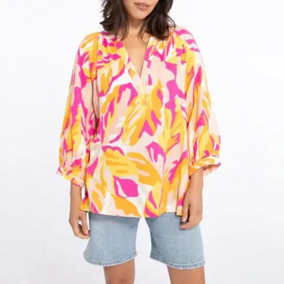 Sanctuary Clothing Women's Island Tunic Make A Splash Pink Yellow Orange Size 2X