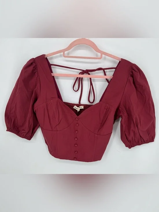 Eesome Boutique Boho Puff Sleeve Brick Red Earthy Crop Top NWT Size Medium