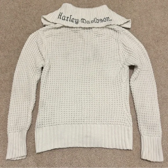 Harley Davidson Women’s Zip Up Sweater Size Medium Y2K Chunky Knit Pullover