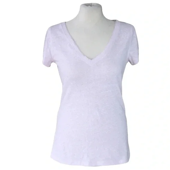 Abercrombie & Fitch || Soft Sheer Baby Tee Light Pink Slub V Neck Moose Preppy M