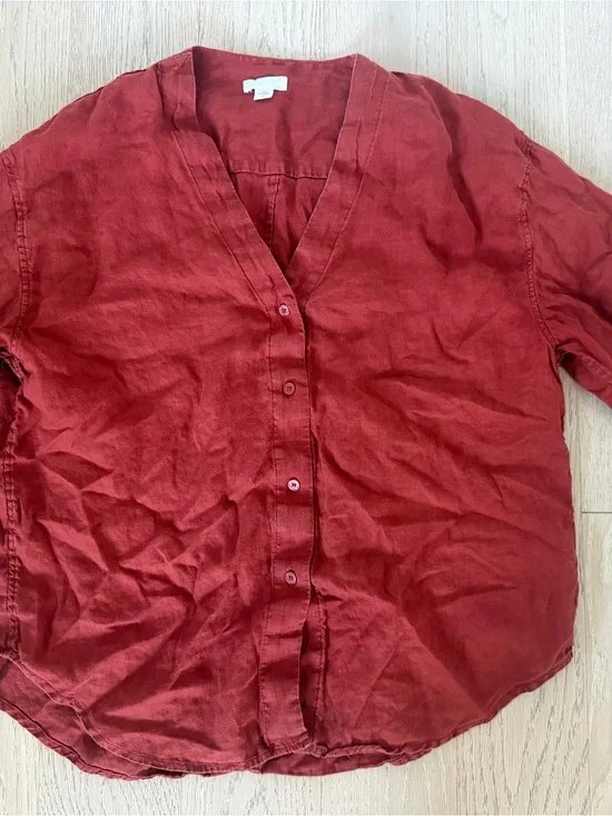 ARKET Womens Rust Button-Front Linen Shirt and Short Set Sz M