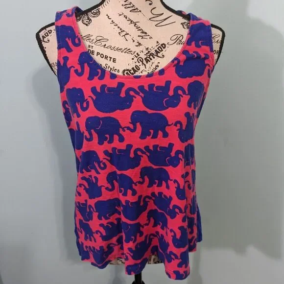 Lilly Pulitzer small Blue Pink Silk Elephant Pack Your Trunk Print Aeria…