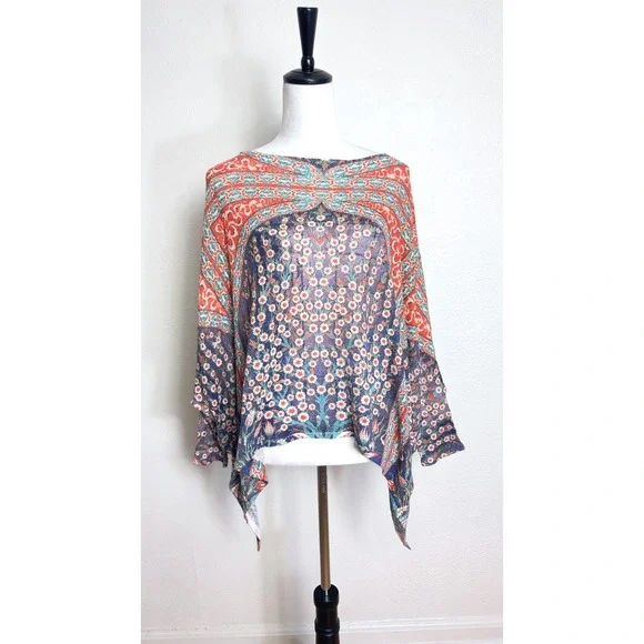 Boho Floral Oversized Wide Boxy Fit Drop Shoulder Long Sleeve Top OneSizeFitsAll