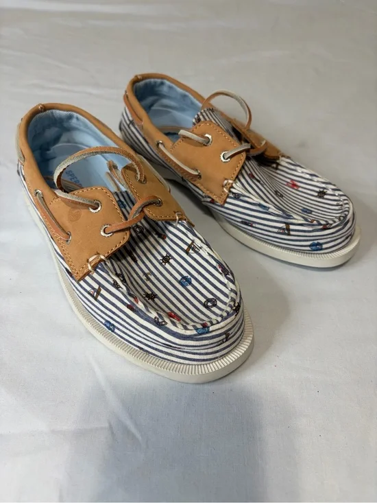 Sperry x Nordstrom  Kids Navy & Tan Striped Moccasin Boat Shoes Nautical 3M