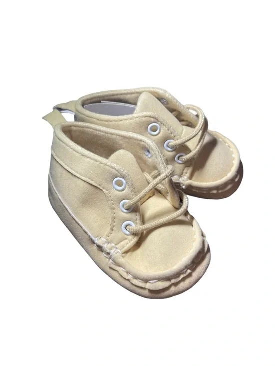 Beige Canvas Baby Shoes - Soft Lace-Up Crib Sneakers