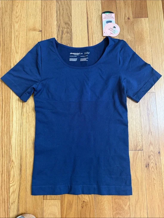 SHAPERMINT Navy Scoop Neck Short Sleeve Top