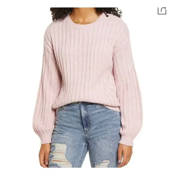 Blanknyc Heather Ribbed Crewneck Sweater lilac mist size XS NWT‎