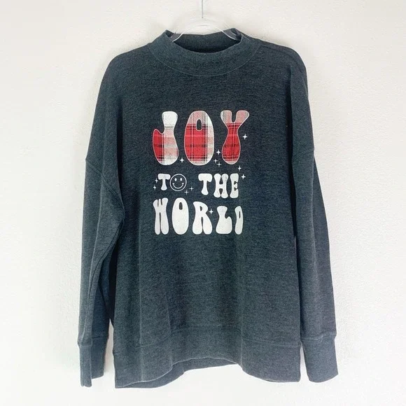 Maurices Sweatshirt Womens XL Joy‎ to the World Christmas Graphic Pullover Gray