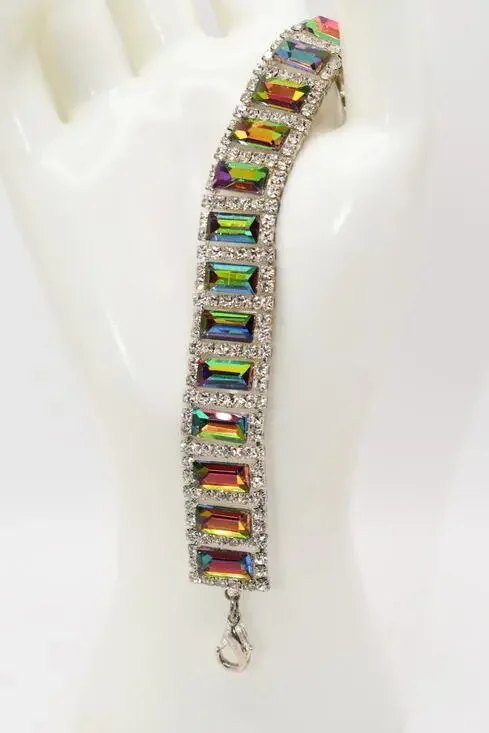 Christina Collection Rainbow Rhinestone Bracelet Silver 7-9 Inch