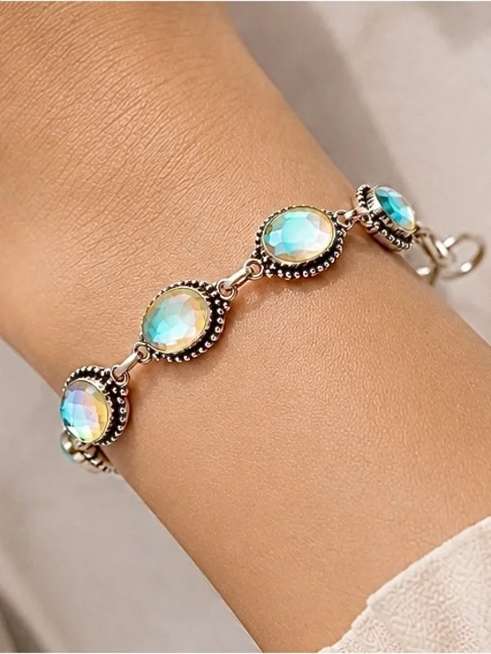 Faceted Rainbow Fire Topaz 925 Silver Adjustable Bracelet
