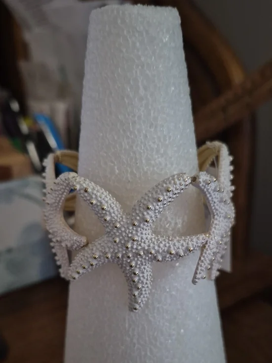 White Starfish Beaded Cuff Bracelet - Coastal Women’s Jewelry