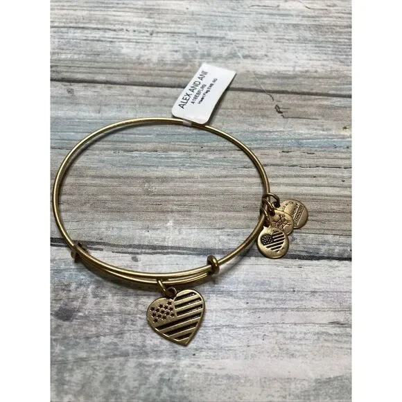 Alex and Ani‎ Silver Tone Heart Flag Bangle NWT
