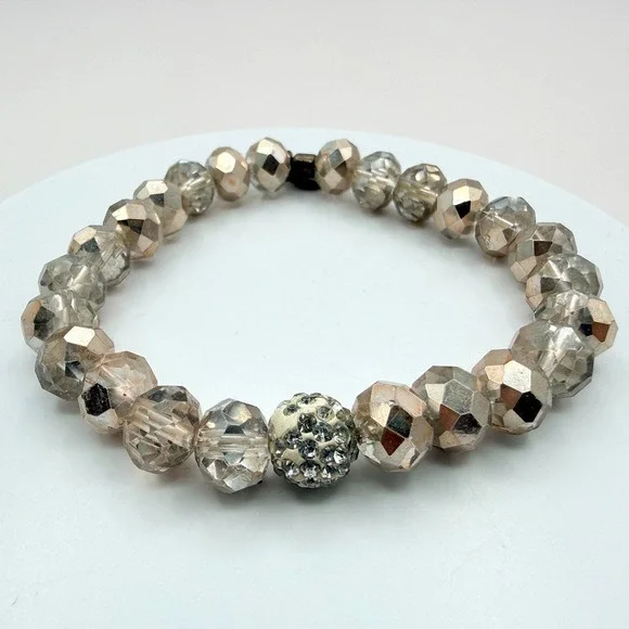 Vintage Y2K Erimish Silver Tone Stretch Beaded Bracelet Women's Classic Jewelry‎