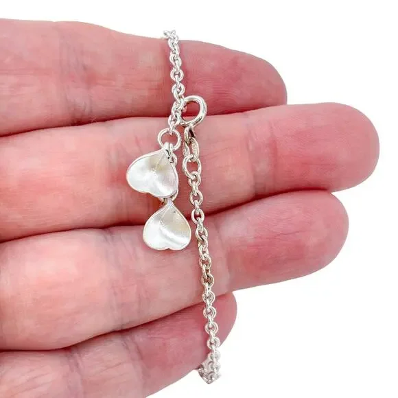Vintage Sterling Silver 925 Heart Charm Bracelet 7.25