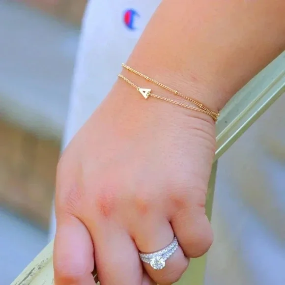 💛LIMITED EDITION!! Letter A-Z Initial Gold Bracelet 2 Layered Chain, ELDM22188