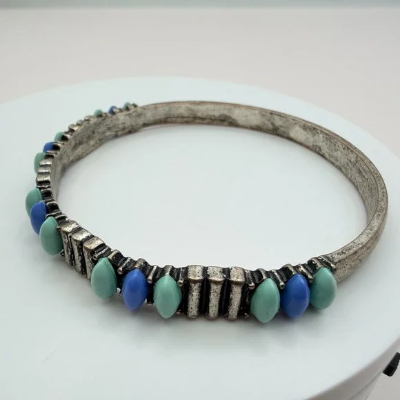 Vintage Y2K Silver Tone‎ Beaded Bangle Bracelet Boho Women's Classic Jewelry