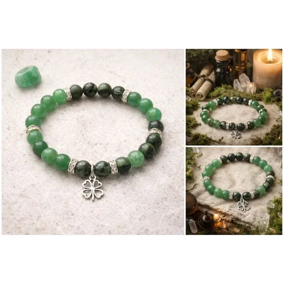Green Aventurine & Kambaba Jasper Bracelet Lucky Clover‎ Abundance Crystal BOHO
