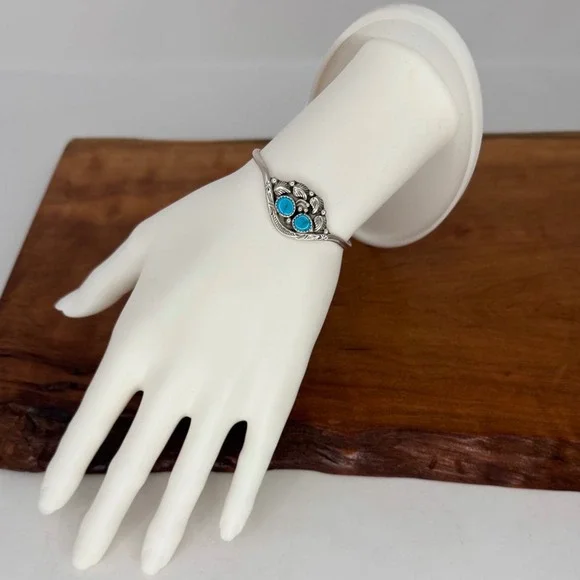 Sterling and Turquoise Cuff Bracelet Southwestern Navajo Jerry Cowboy Style