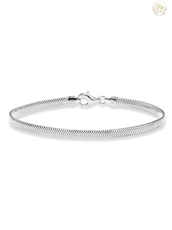 Italian 925 Sterling Silver Snake Chain Bracelet 4mm Lobster Clasp