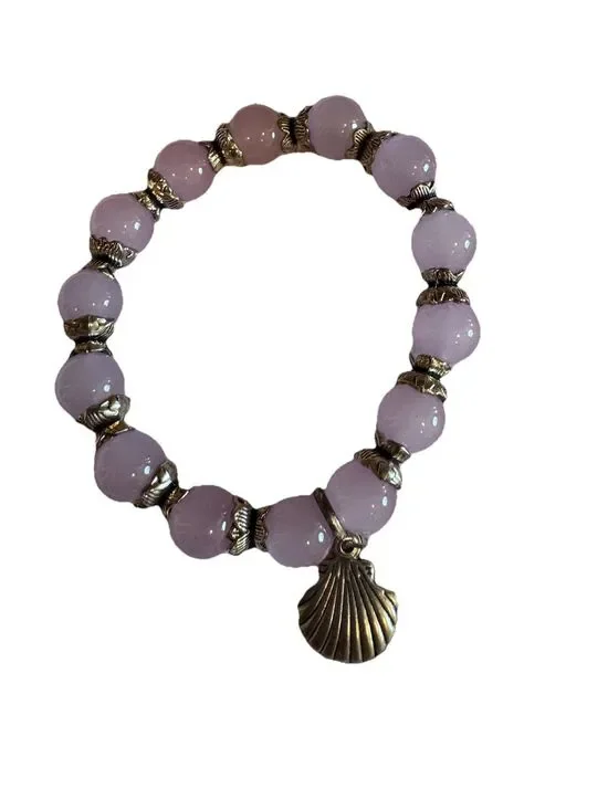 Lavender Bead‎ Stretch Bracelet Silver Butterfly Spacers Seashell Charm Boho