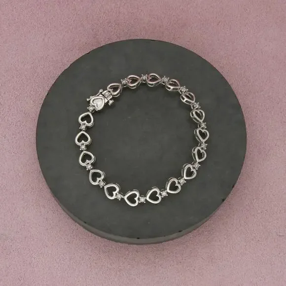 sterling silver diamond accent heart link tennis bracelet size 7in