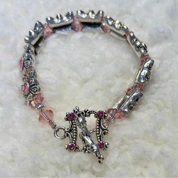 Handmade‎ Silver Pink Swarovski Crystal Bracelet Elegant Jewelry