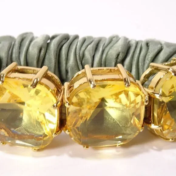J.Crew Satin Scrunchy Stretch Stone Bracelet khaki yellow NWT 68