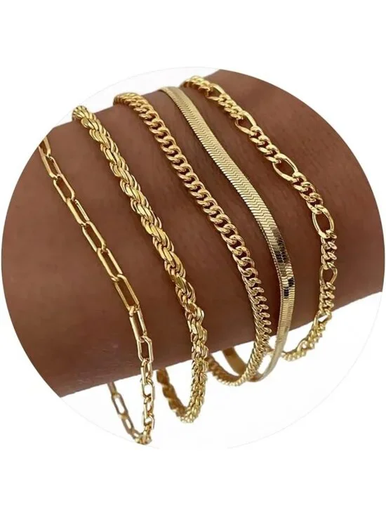 Gold Plated Waterproof Bracelets for Women - Minimalist Stackable Jewelry Set