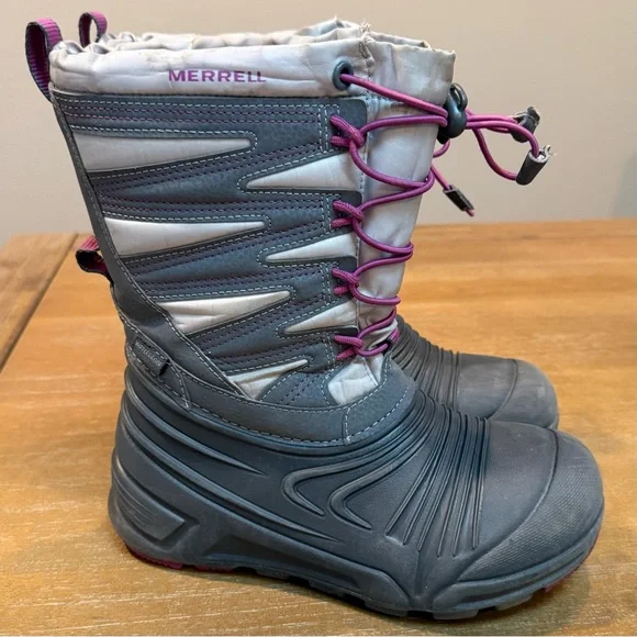 Merrell Kids Quest Lite 3.0 Jr Waterproof Winter‎ Snow Boots Gray/Pink Sz 2