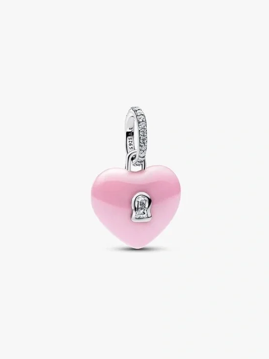 Pandora Pink Ceramic Heart Padlock Dangle Charm