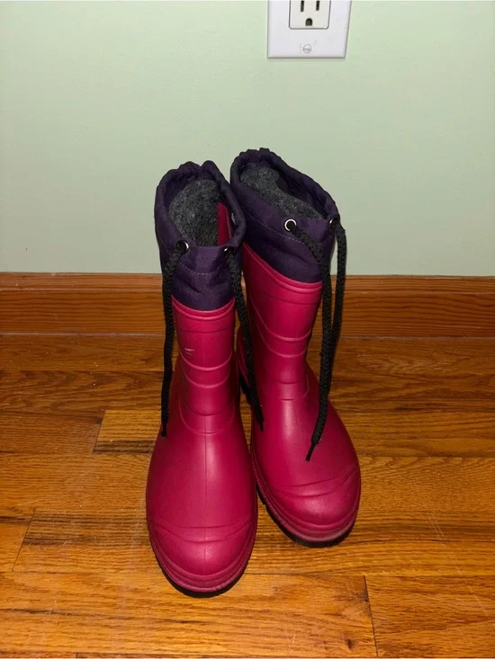 Kids Waterproof Pink Snow Boots with Purple Cuff