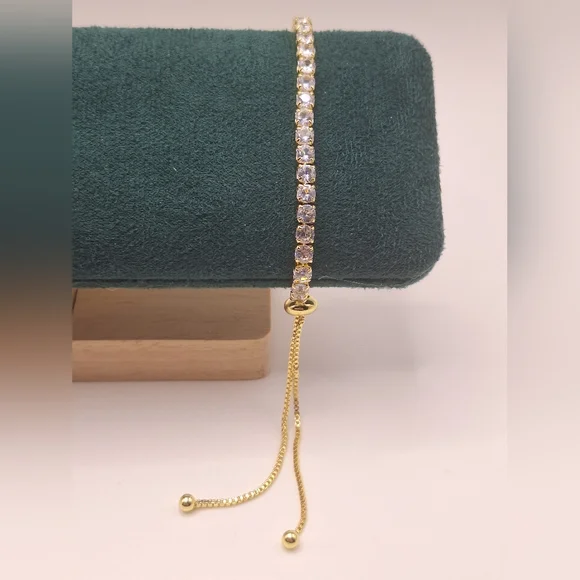 Gold-Tone Swarovski Crystal Adjustable Tennis Bracelet | Slider Style
