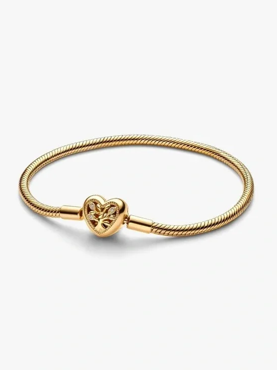 Pandora Family Tree Heart Clasp Snake Chain Bracelet