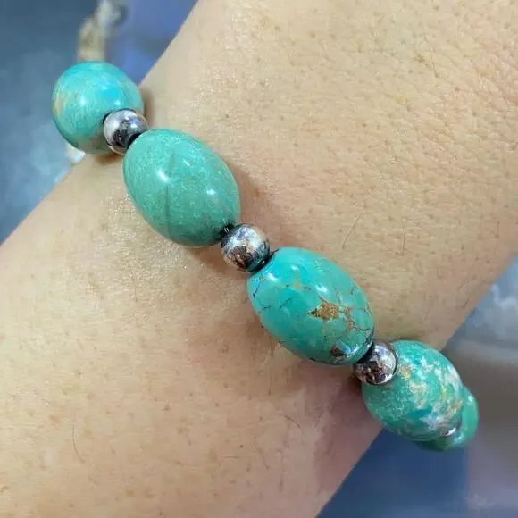 Carolyn Pollack Sterling Egg Shape Green Turquoise Link Bracelet For Women