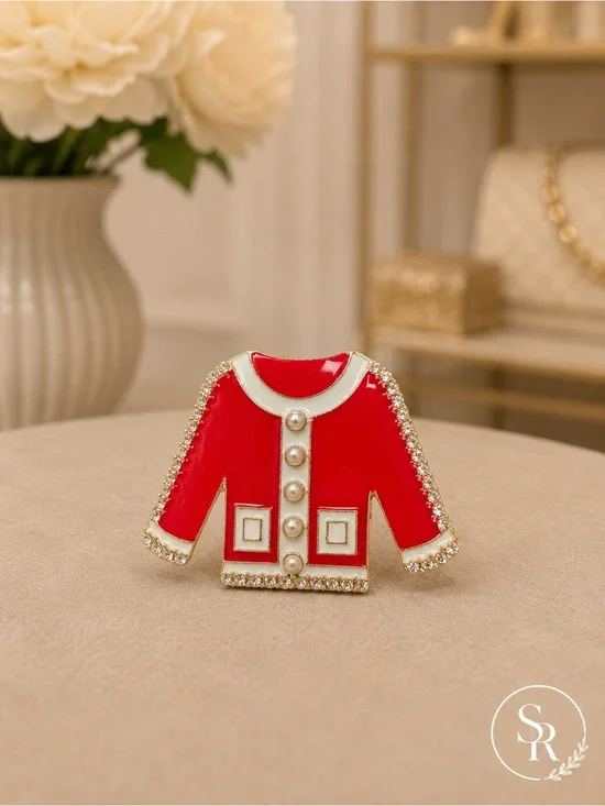 NWT Designer Sweater Jacket Brooch Gold Tone Enamel Faux Pearl