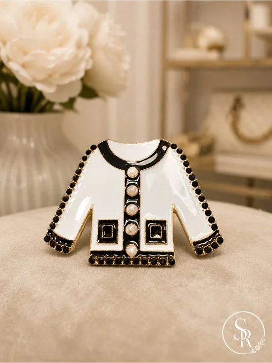 NWT Designer Sweater Jacket Brooch Gold Tone Enamel Faux Pearl
