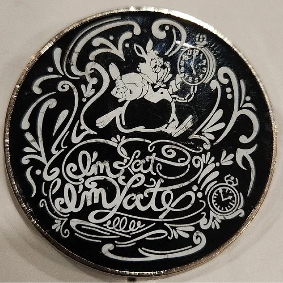 Disney Pin Alice In Wonderland White Rabbit‎ I'm Late Black & White 00009