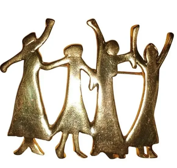 Vintage Pat V Dancing Ladies Celebration of Women Brooch Gold Tone 2