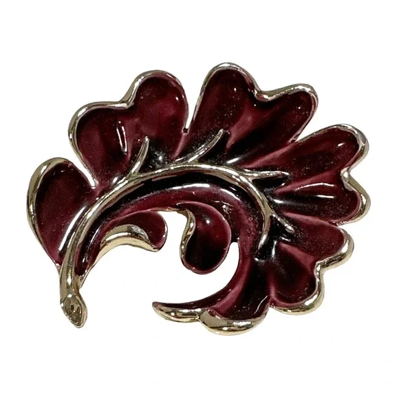 Leaf Brooch Pin‎ Purple Enamel Gold Tone Floral Vintage Style Jewelry