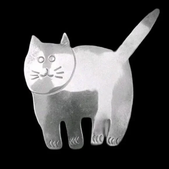 Vintage 925 Sterling Silver 9.2 Grams Cat Design Brooch Pin 1 5/8