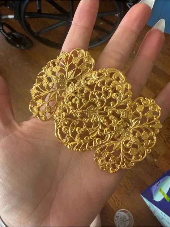 Gold Filigree Floral Statement Brooch - Women Jewelry