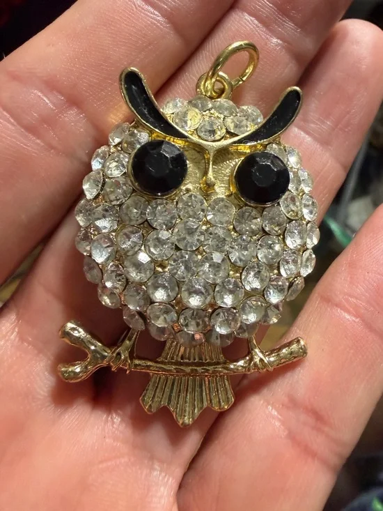 Vintage Gold-Tone Owl Crystal Pendant