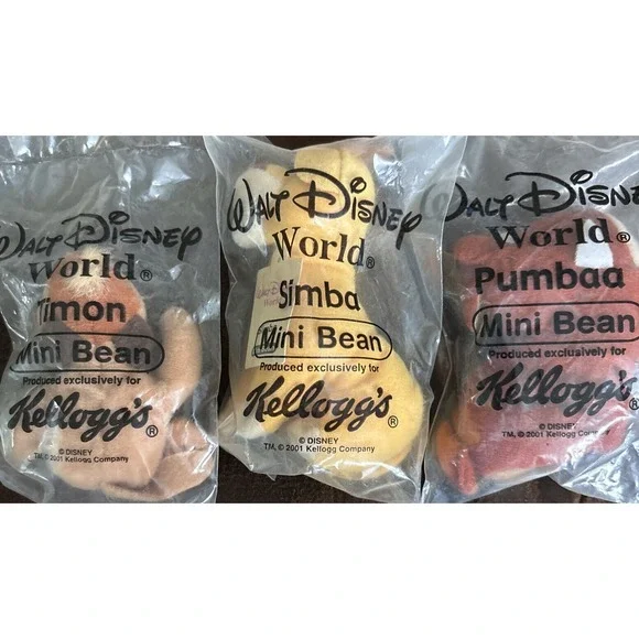 Lot Of‎ 3 Kellogg's Disney The Lion King Mini Beans: Simba Timon Pumbaa NEW