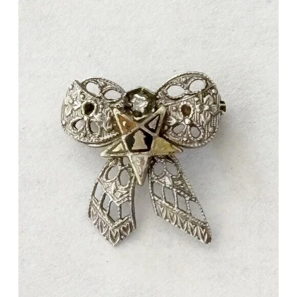 Order of The Eastern Star Bow Brooch With Tiny Diamond