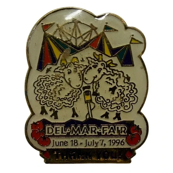 Vintage 1996 Del Mar Fair Enamel Pin Sheep Ferris Wheel Souvenir Thank You
